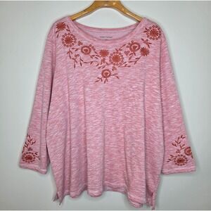 Woman Within Embroidered Sweater Sz 3X Pink Long Sleeve‎ Tunic Top Boho Hippie